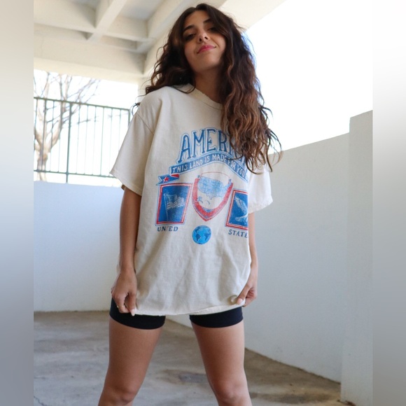 Thrifted by LivyLu+ LivGoods USA Patch Off White Thrifted Tee, NWT, Size Small - Picture 3 of 5